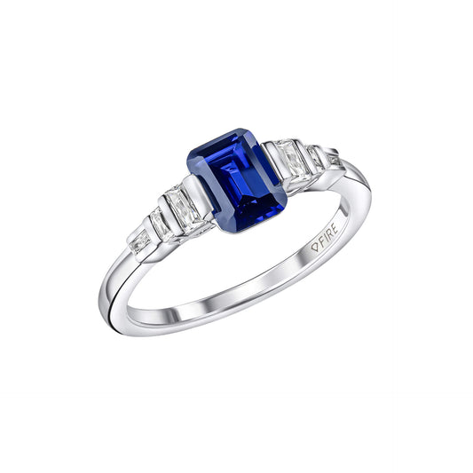 R3871 16 DF ZIRC BLUE Emrld Cut Ring