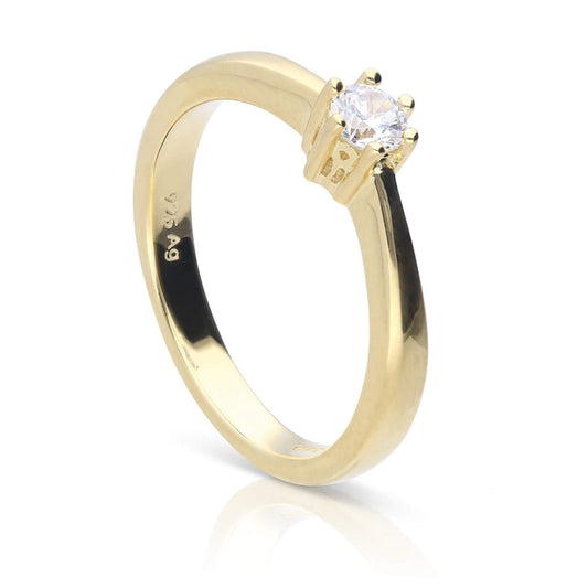 DF 6 Claw Gold Plate 0.25ct CZ Solitaire Ring