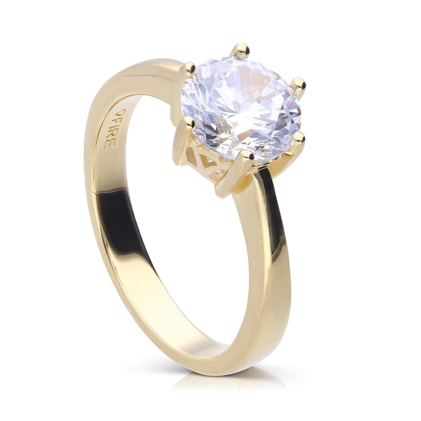 DF 6 Claw Gold Plate 2ct CZ Solitaire Ring