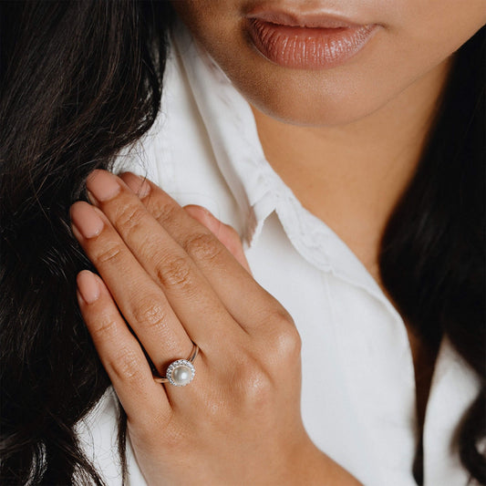 DF White Shell Pearl & CZ Round Cluster Ring
