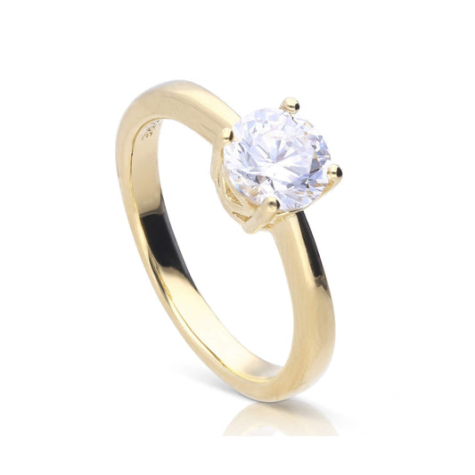 DF 4 Claw Gold Plate 1.5ct CZ Solitaire Ring